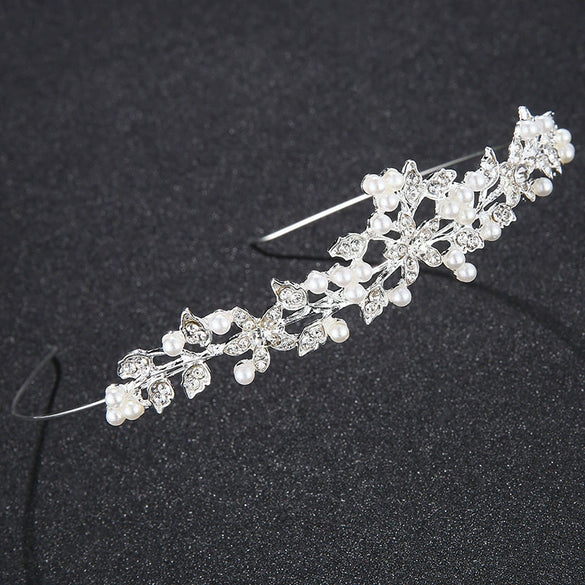 Bridal Jewelry Crown Headband Hair Accessories Pearl Rhinestone Alloy With Leaves Design