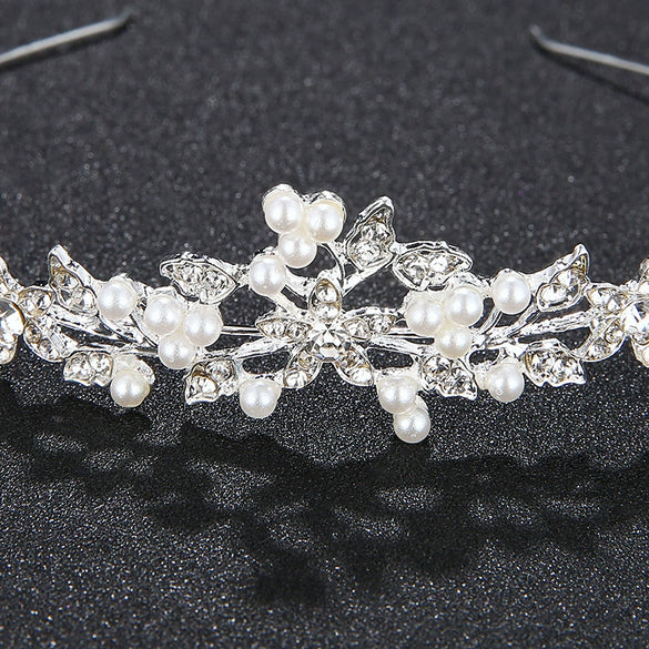 Bridal Jewelry Crown Headband Hair Accessories Pearl Rhinestone Alloy With Leaves Design