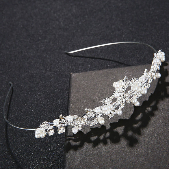 Bridal Jewelry Crown Headband Hair Accessories Pearl Rhinestone Alloy With Leaves Design
