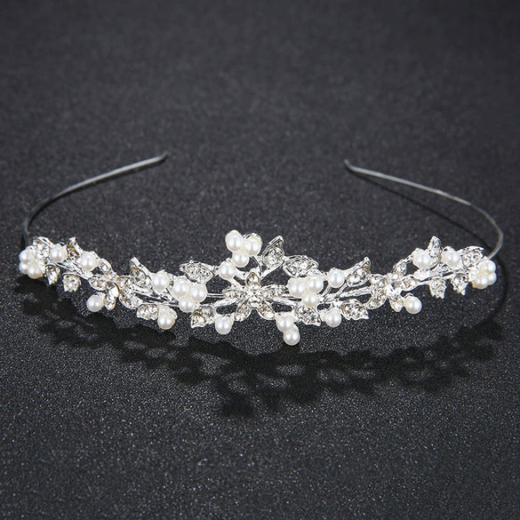Bridal Jewelry Crown Headband Hair Accessories Pearl Rhinestone Alloy With Leaves Design