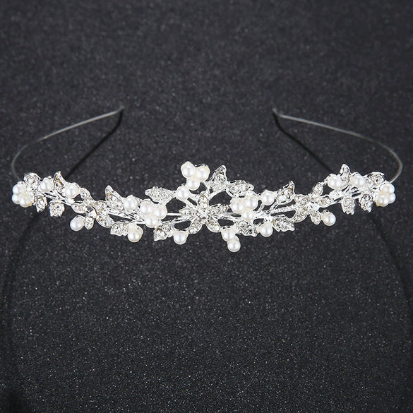 Bridal Jewelry Crown Headband Hair Accessories Pearl Rhinestone Alloy With Leaves Design