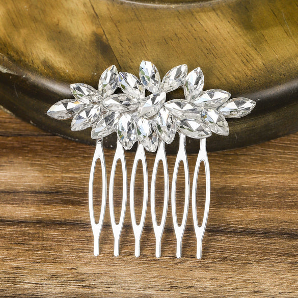 Bridal Jewelry Handmade Rhinestone Marquise Comb With Plaid Pattern For Women