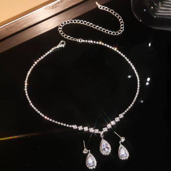 Bridal Jewelry Necklace Earrings Set Rhinestone Diamond Stars Sun And Moon Clouds Cosmic Pattern