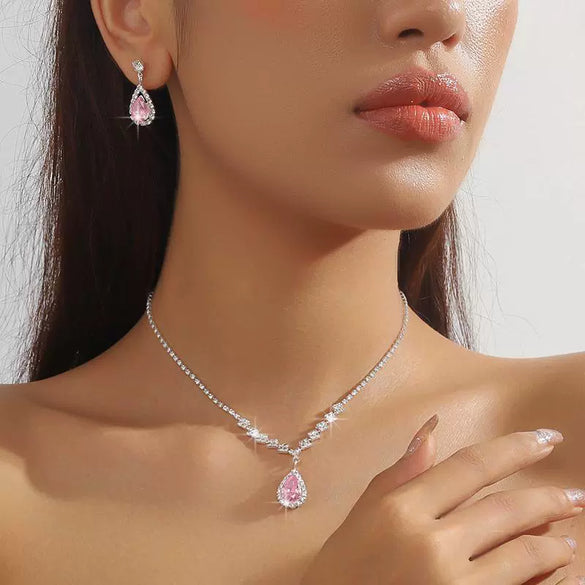 Bridal Jewelry Necklace Earrings Set Rhinestone Diamond Stars Sun And Moon Clouds Cosmic Pattern