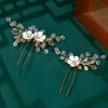 Bridal Jewelry Ushaped Handmade Alloy Hairpin With Leaf Flower Crystal Twopiece Set