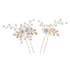 Bridal Jewelry Ushaped Handmade Alloy Hairpin With Leaf Flower Crystal Twopiece Set