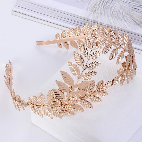 Bridal Leaf Headband Metal Baroque Flower Design Electroplated Hair Accessories