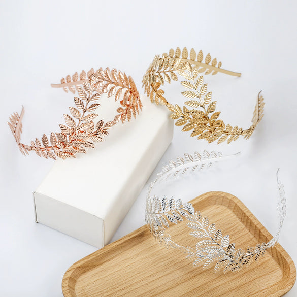 Bridal Leaf Headband Metal Baroque Flower Design Electroplated Hair Accessories