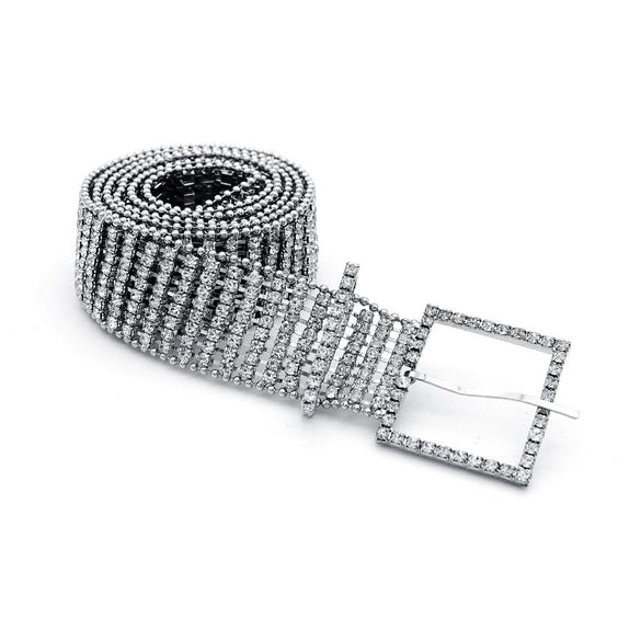 Bridal Metal Waist Chain With Square Buckle And Diamond Design