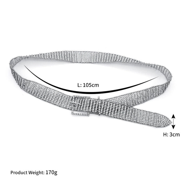 Bridal Metal Waist Chain With Square Buckle And Diamond Design