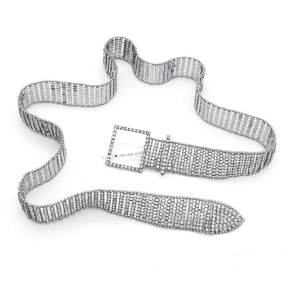 Bridal Metal Waist Chain With Square Buckle And Diamond Design