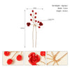 Bridal Red Crystal Flower Hair Fork Handmade Electroplated Metal Hairpin For Wedding And Evening Dress Accessories