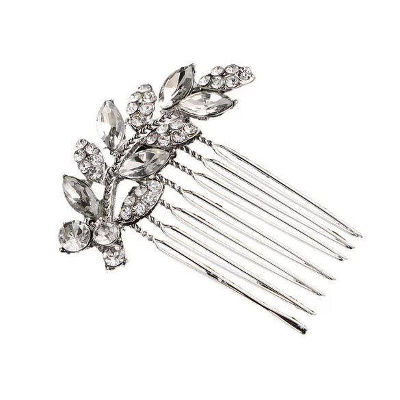 Bridal Rhinestone Hair Comb Leaf Hair Accessory Alloy Electroplated Crystal Headwear For Women
