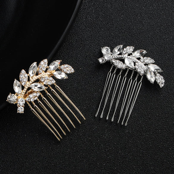 Bridal Rhinestone Hair Comb Leaf Hair Accessory Alloy Electroplated Crystal Headwear For Women