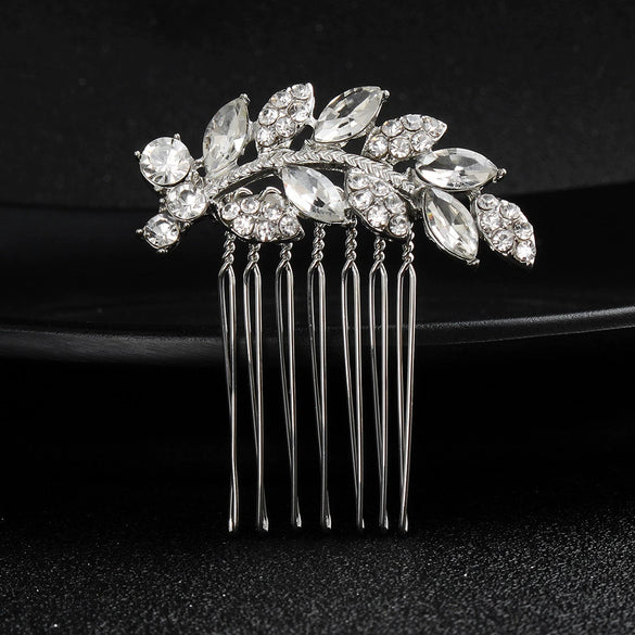 Bridal Rhinestone Hair Comb Leaf Hair Accessory Alloy Electroplated Crystal Headwear For Women