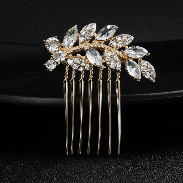 Bridal Rhinestone Hair Comb Leaf Hair Accessory Alloy Electroplated Crystal Headwear For Women