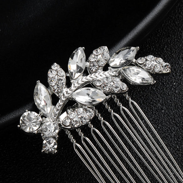 Bridal Rhinestone Hair Comb Leaf Hair Accessory Alloy Electroplated Crystal Headwear For Women