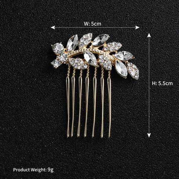 Bridal Rhinestone Hair Comb Leaf Hair Accessory Alloy Electroplated Crystal Headwear For Women