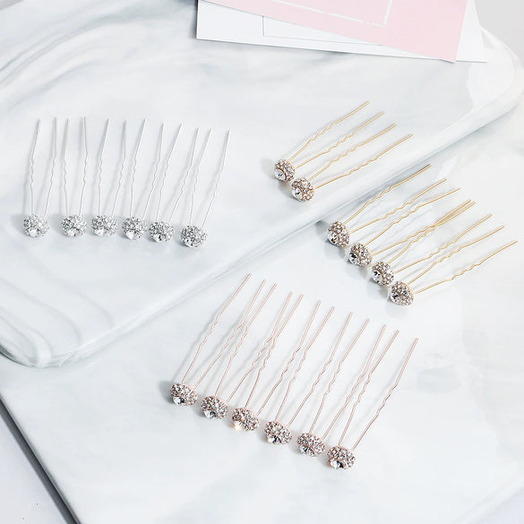 Bridal Rhinestone Hairpin Set Round Elegant Hair Accessories Wedding Party Hair Clip Headdress