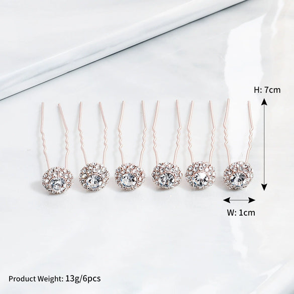 Bridal Rhinestone Hairpin Set Round Elegant Hair Accessories Wedding Party Hair Clip Headdress