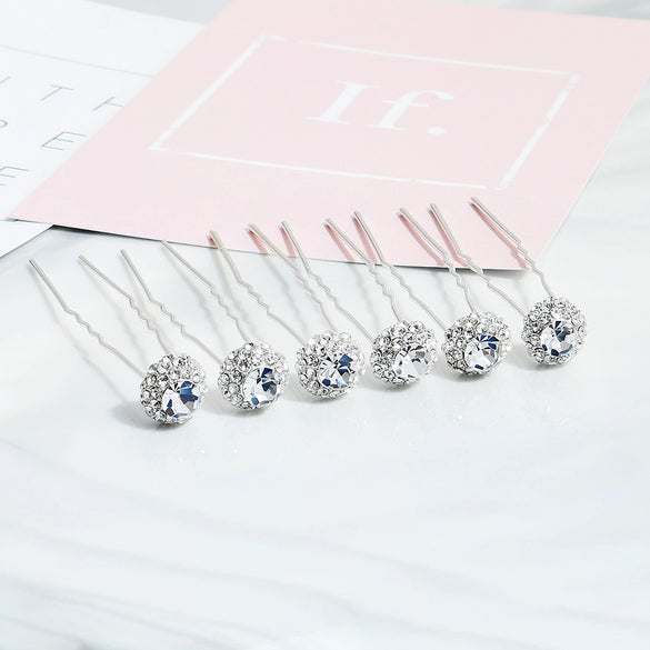 Bridal Rhinestone Hairpin Set Round Elegant Hair Accessories Wedding Party Hair Clip Headdress