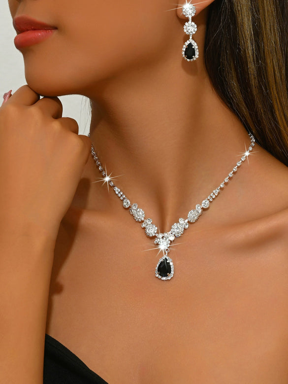 Bride Wedding Jewelry Set Threepiece Set Brilliant Rhinestone Zircon Tears Drop Necklace Earrings Bracelet