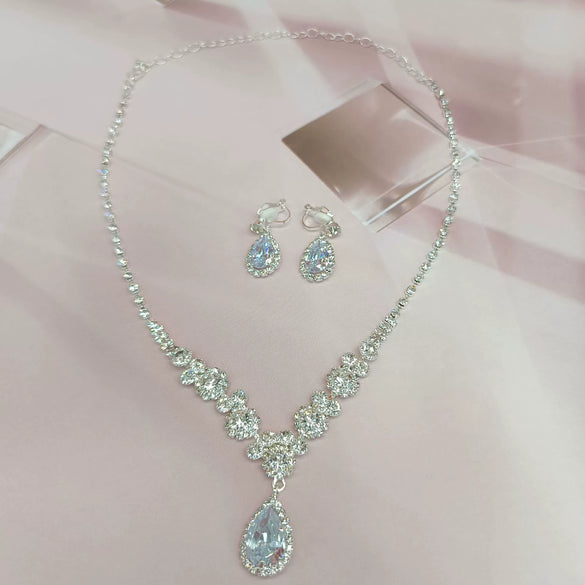 Bride Wedding Jewelry Set Threepiece Set Brilliant Rhinestone Zircon Tears Drop Necklace Earrings Bracelet