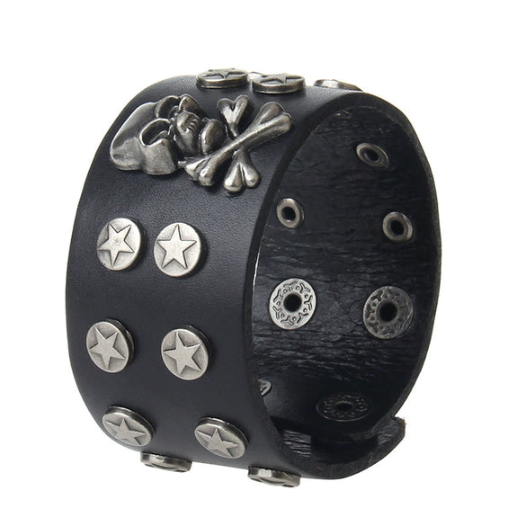 Punk Bracelet Fashion Cowhide Skull Alloy Head Bracelet Rock Cowhide Bracelet Jewelry