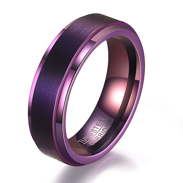 Brushed Purple Tungsten Steel Geometric Ring With Electroplated Finish For Unisex Couple Style Wholesale