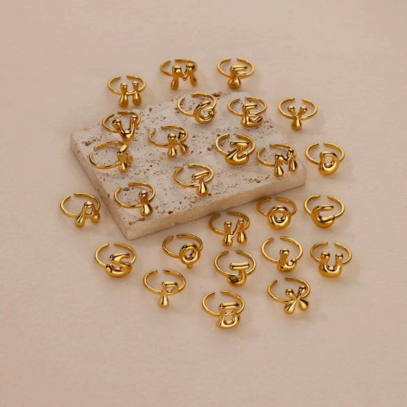 Bubble Letter Ring Gold Electroplated Unisex Women's Ring