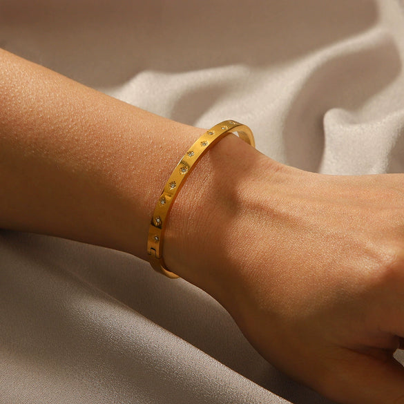 Buckle Bracelet Stainless Steel Geometric Diamond Microinlaid For Women