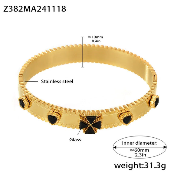 Buckle Gear Bracelet Stainless Steel Zircon Czech Glass Four Leaf Flower 18K Gold Plated Light Luxury Style