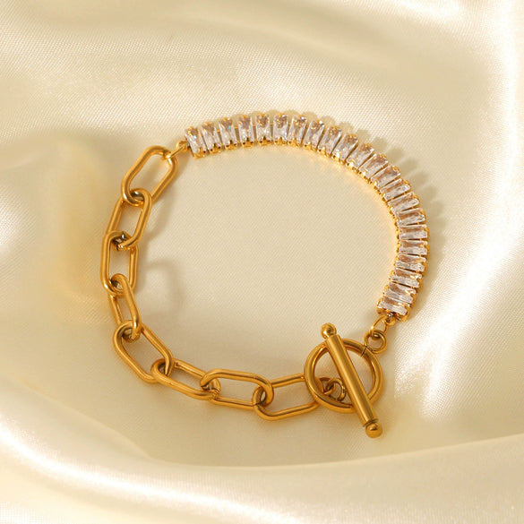 Buckle Stainless Steel Geometric Zircon Women's Bracelet