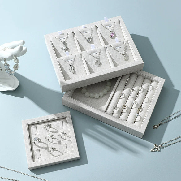 Burlap Jewelry Tray Geometric Shape Splicing Highend Luxury For Necklace Storage And Display