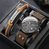 Business Casual Men's Alloy Imitation Leather Stainless Steel Buckle Round Dial Bracelet Set