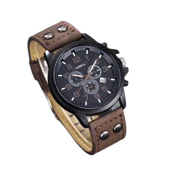 Business Casual Men's Alloy Imitation Leather Stainless Steel Buckle Round Dial Bracelet Set