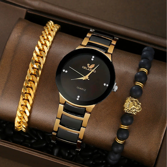 Business Gear Dial Quartz Men's Watch Alloy Case Stainless Steel Strap Round Dial Leisure Style