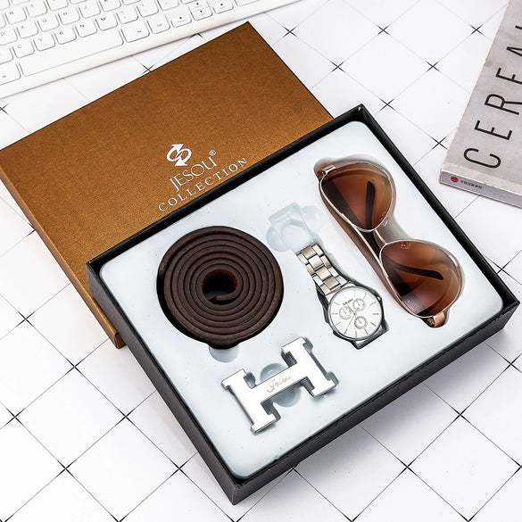 Business Gift Set Belt Quartz Watch Glasses Pu Modern Simplicity