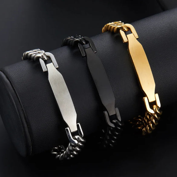 Business Hip-Hop Customization Laser Engraving Solid Color 304 Stainless Steel Plating Men'S Bracelets Men Chain Bracelets