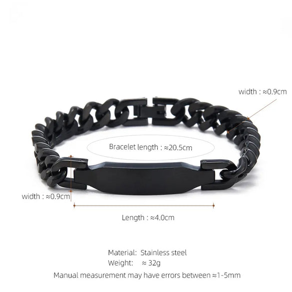 Business Hip-Hop Customization Laser Engraving Solid Color 304 Stainless Steel Plating Men'S Bracelets Men Chain Bracelets