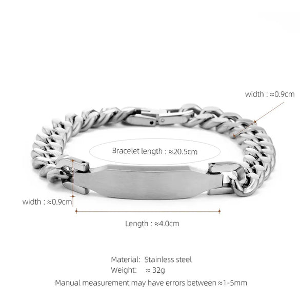 Business Hip-Hop Customization Laser Engraving Solid Color 304 Stainless Steel Plating Men'S Bracelets Men Chain Bracelets