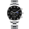 Business Men's Alloy And Stainless Steel Band Watch With Round Dial And Horseshoe Buckle Jewelry Set