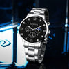 Business Men's Alloy And Stainless Steel Band Watch With Round Dial And Horseshoe Buckle Jewelry Set
