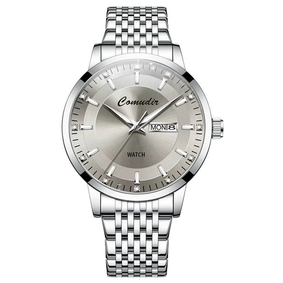 Business Men's Alloy And Stainless Steel Fully Automatic Mechanical Hollow Waterproof Luminous Dual Calendar Round Dial Watch
