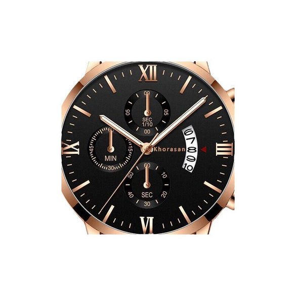 Business Men's Alloy And Stainless Steel Round Dial Printed Logo Quartz Watch 3Piece Set