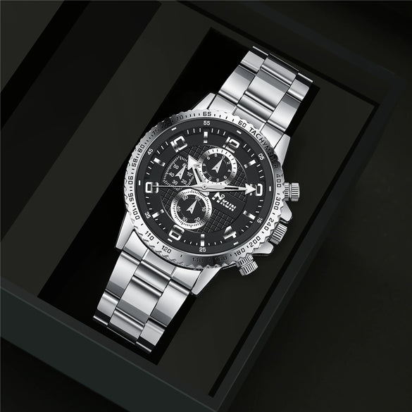 Business Men's Alloy Case Stainless Steel Band Quartz Watch With Round Dial