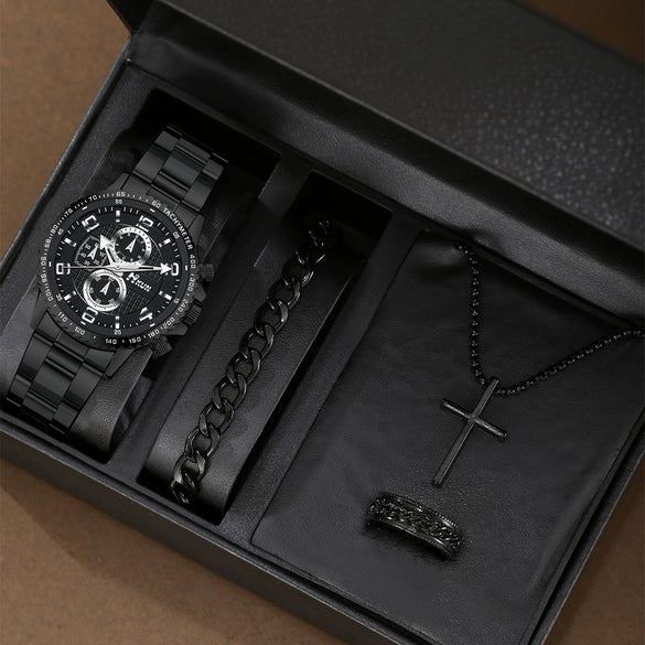 Business Men's Alloy Case Stainless Steel Band Quartz Watch With Round Dial