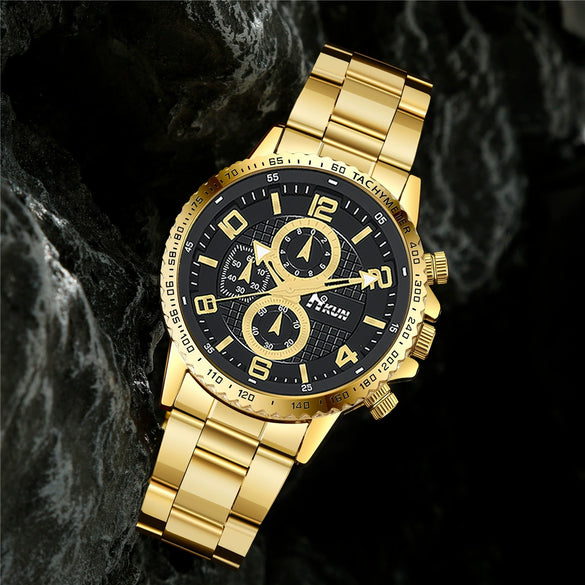 Business Men's Alloy Case Stainless Steel Band Quartz Watch With Round Dial