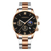 Business Men's Alloy Case Stainless Steel Band Round Dial Quartz Watch With Three Eye Calendar And Roman Scale