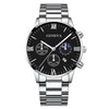 Business Men's Alloy Case Stainless Steel Band Round Dial Quartz Watch With Three Eye Calendar And Roman Scale